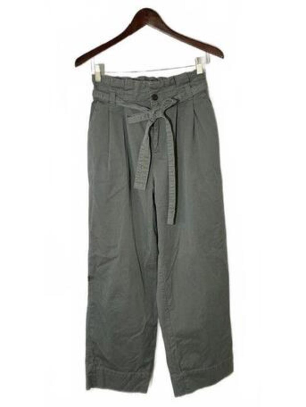 Everlane Small wide leg high waist army green pants self-belt organic fly front